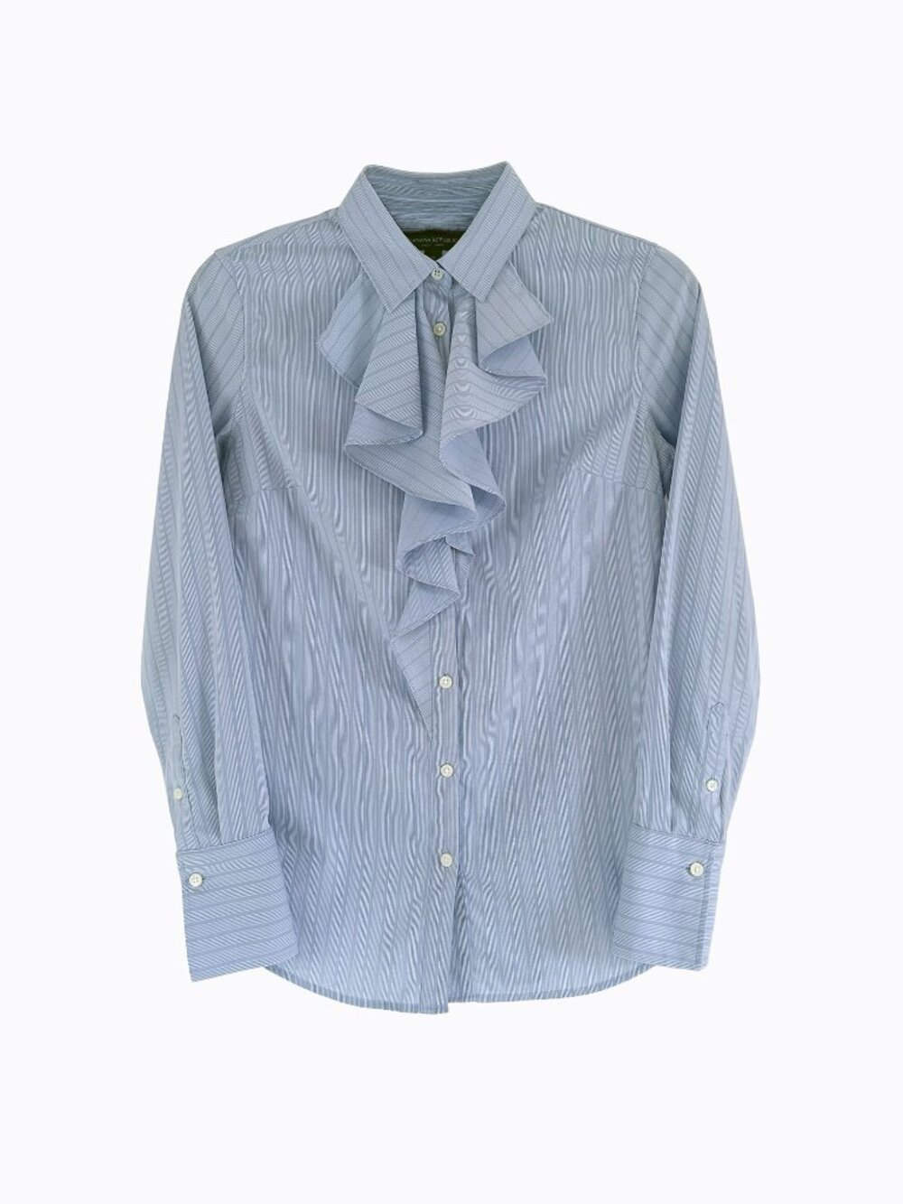 Banana Republic Riley Ruffle Shirt 0 Blue White Striped Button Down Blouse Chic